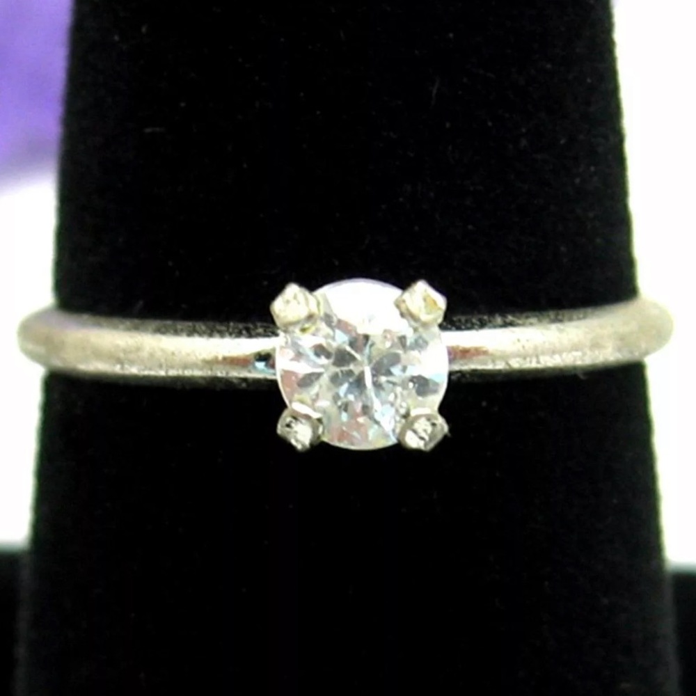 Vintage 18k Gold Electroplated Brilliant Cut Solitaire Rhinestone Ring